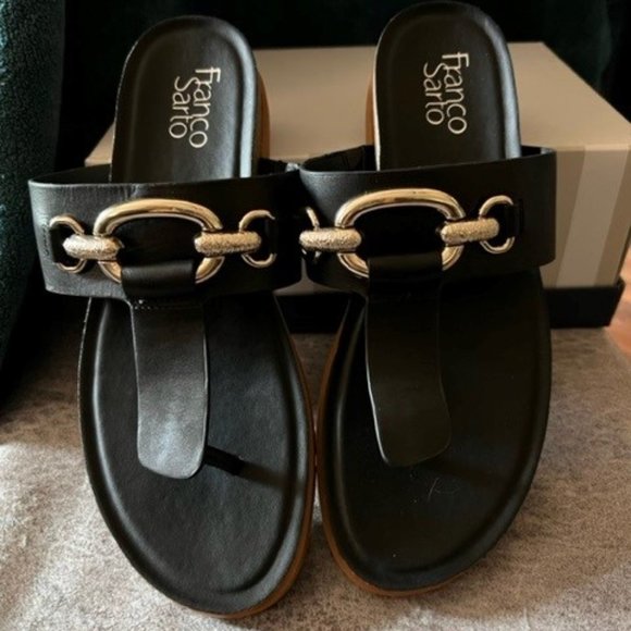 NWOB Franco Sarto black Sandals w/ Gold accents.  Like new. No wear. $35 - Picture 1 of 3